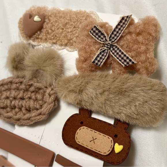 Kids Hair Accessories Set - Pastel and Neutral Tones Bear and garden theme - Picture 2 of 8